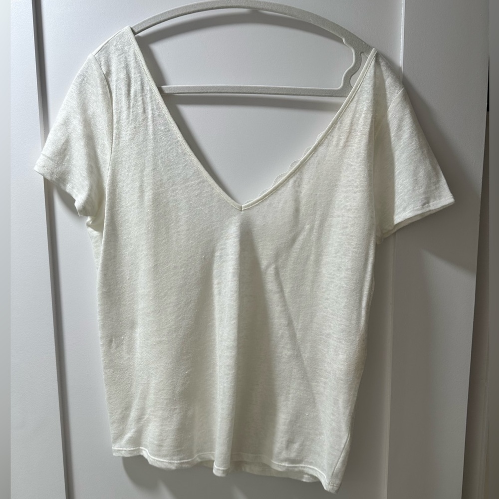Sézane White V-Neck Top